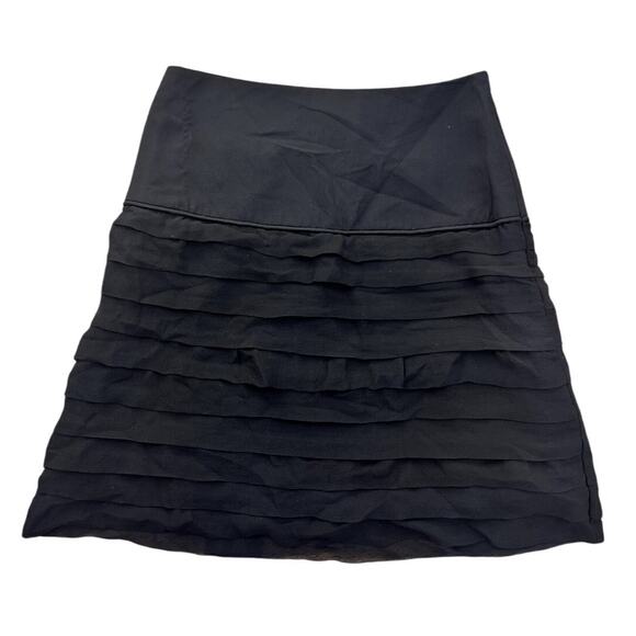 Reiss | NWT Grace Pleated Ruffle Tiered 100% Silk Skirt Black Size US 2 - Picture 1 of 9